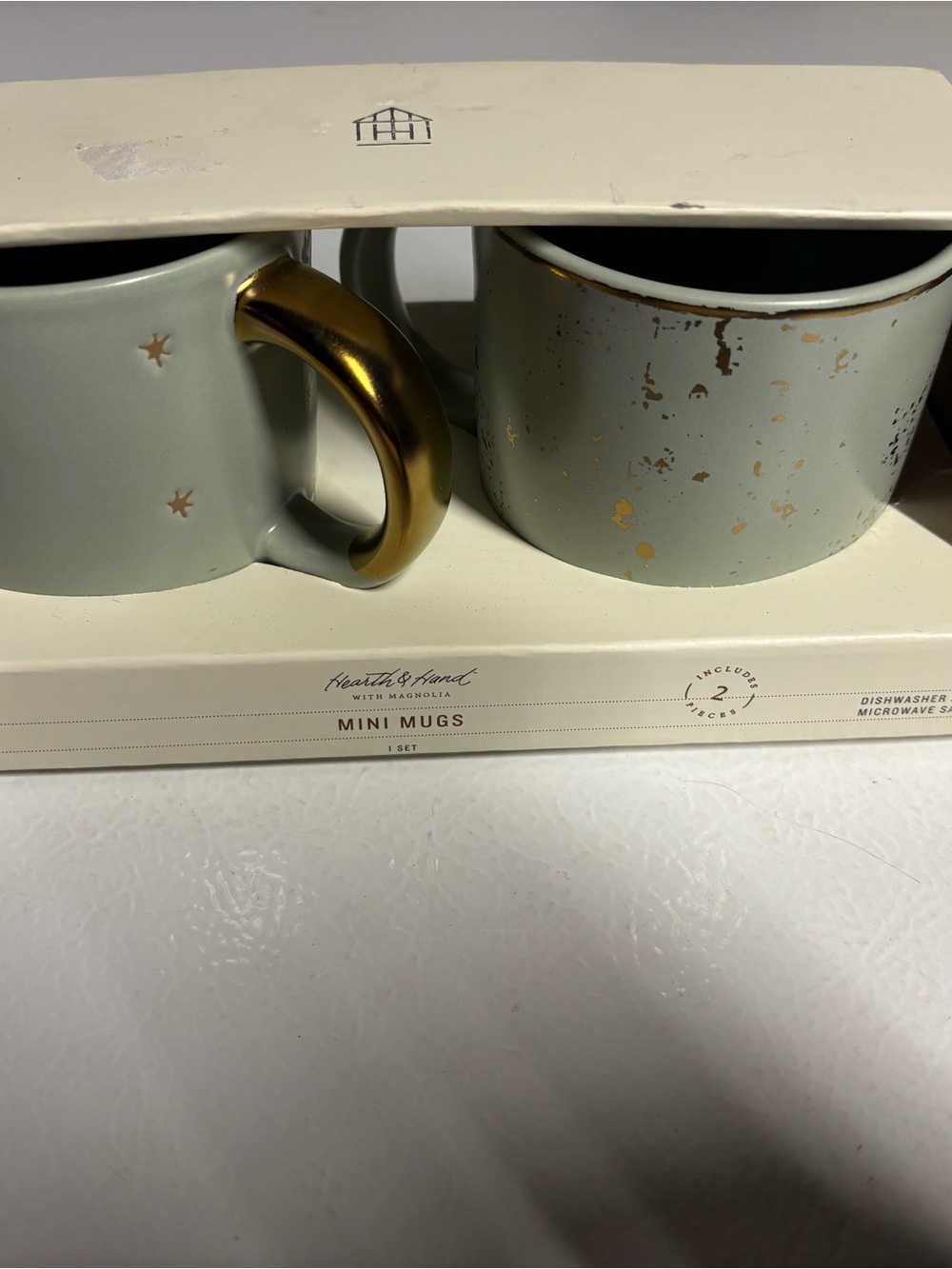 Hearth & Hand Mint Green Mini Mug Set with Gold Handles and Speckle Detail
